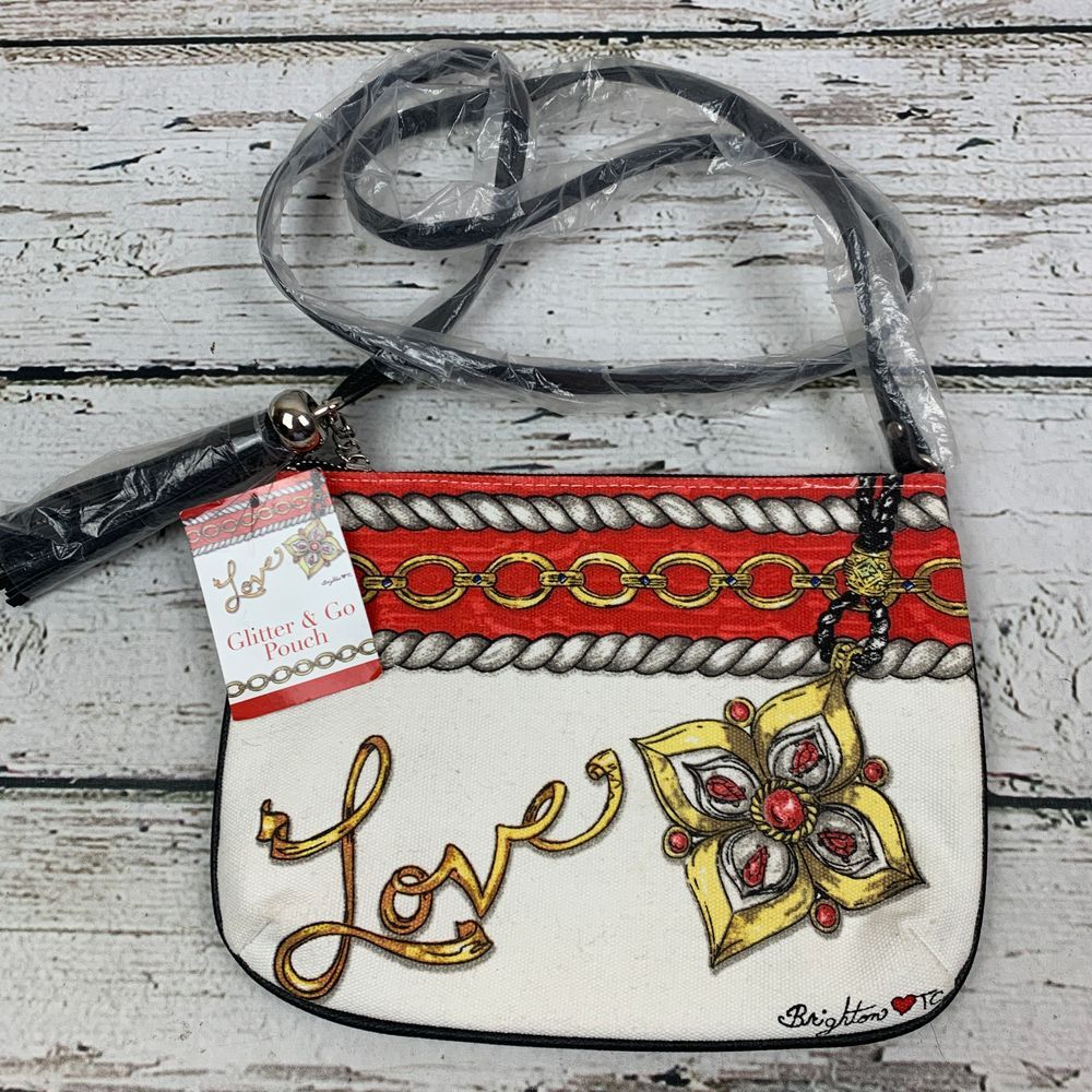 Brighton "Glitter & Go" Crossbody Pouch Purse with Tassel, Canvas Print - NWT